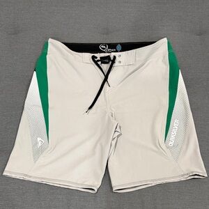 Quiksilver Light Gray and Green Surf Shorts